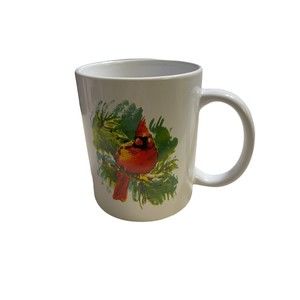 Holiday Christmas Mug With Red Cardinal Bird On Tree Branch Ceramic 12oz Mug NEW